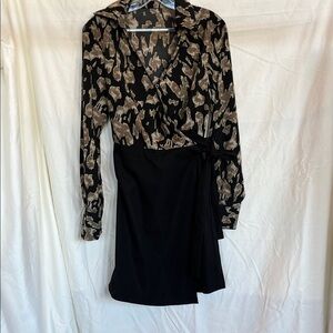 Career Black and Tan Wrap Dress